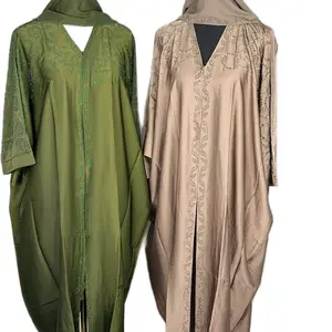 Elegant Olive Green Embroidered Butterfly Abaya