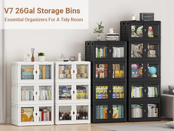 Broview V7 345Qt/460Qt/575Qt Stackable Storage Bins with Individual Lids & Wheels, Large Plastic Collapsible Latching Boxes, Closet Organizers and Storage Cabinet Shelves Units, for Home Kitchen Room Garage Organization Broview V7 345Qt/460Qt/575Qt Stackable Storage Bins with Individual Lids & Wheels, Large Plastic Collapsible Latching Boxes, Closet Organizers and Storage Cabinet Shelves Units, for Home Kitchen Room Garage Organization