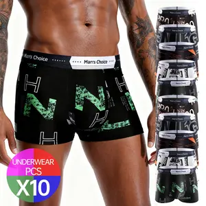 Chic Flicks 10pcs Light Luxury Mesh Boxer Briefs for Men Graphic Fabric