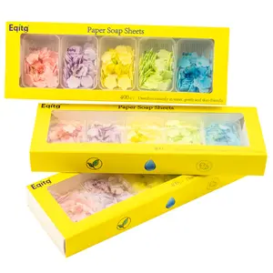 Antibacterial Paper Soap Sheets for Hand Washing Set, Dissolvable Hand Bath Soap, Suitable for Children and Adults, Outdoor, Travel, Camping, 5 Boxes (Approx 400 Sheets)，Aloe vera, Vitamin E