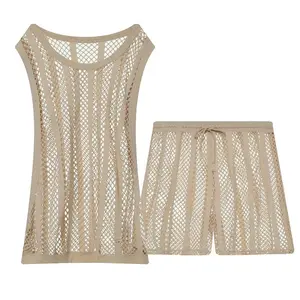 Men's mesh vest sexy transparent fishing net hollow sleeveless vest shorts pajamas father gift matching pajamas classic cotton men's soft and elegant fitness gray hem