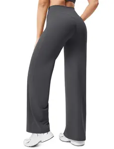 POSHDIVAH Women's Creamlift Straight Leg Yoga Pants - 29" High Waisted No Front Seam Wide Leg Leggings Workout Bottoms