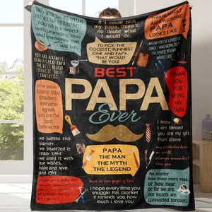Best Papa Ever Letter Print Flannel Blanket, Slogan Print Blanket, 1 Count Soft Comfortable Throw Blanket, Air-conditioned Room Blanket, Warm Nap Blanket for Home Office Travel Camping