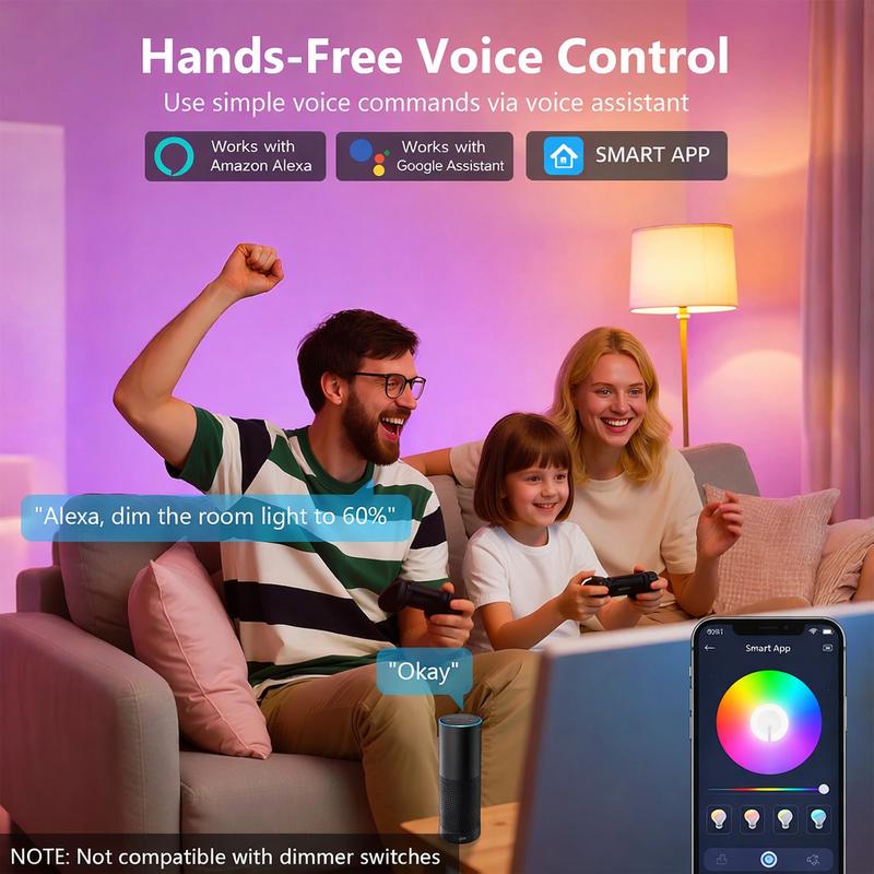 LED Smart Light Bulbs, LED Light Bulbs Color Changing,Smart Bulb That Work with Alexa & Google Home, Multiple Preset Scene, Music Sync, 2.4GHz RGB WiFi Bluetooth Light Bulb LED Smart Light Bulbs, LED Light Bulbs Color Changing,Smart Bulb That Work with Alexa & Google Home, Multiple Preset Scene, Music Sync, 2.4GHz RGB WiFi Bluetooth Light Bulb