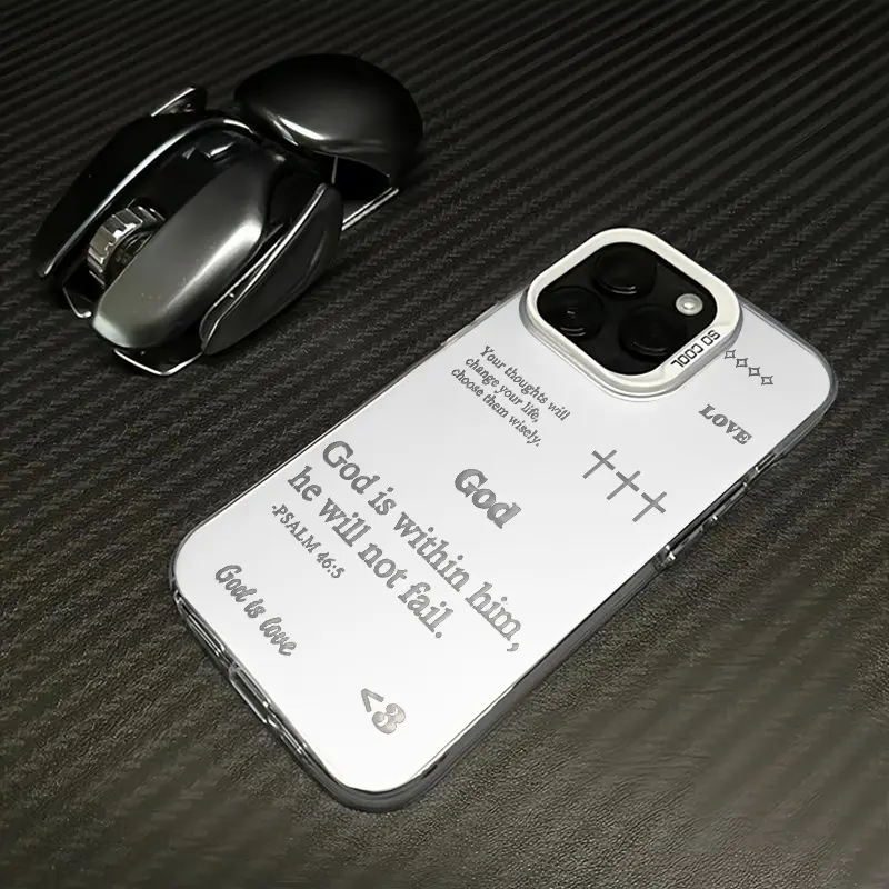 Minimalist Silver Tone Faith - Scripture Mirror Fashion TPU Laser Craft Phone Case Suitable for iPhone 17 16 15 1413 12 11 Anti Drop Phone Case