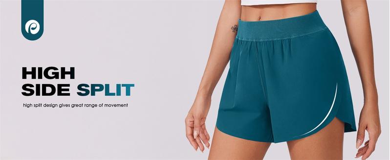 PINSPARK Womens Running Shorts High Waisted Athletic Shorts Quick Dry Exercise Workout Shorts with Mesh Liner springtok Elegant Gym Outfits