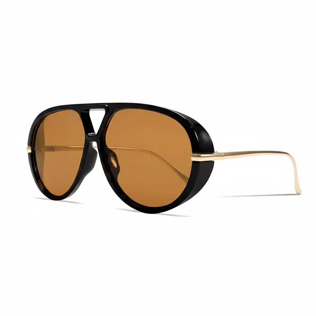 Retro Glamour Gold Metal Trendy Casual Aviator Sunglasses - 70s Vintage Oversized Black UV Protection, Accessories for Women, Stylish Accessories for Brunch Casual Wear, Womens Sunglasses, Gifts For Women, American Retro Women's Sunglasses