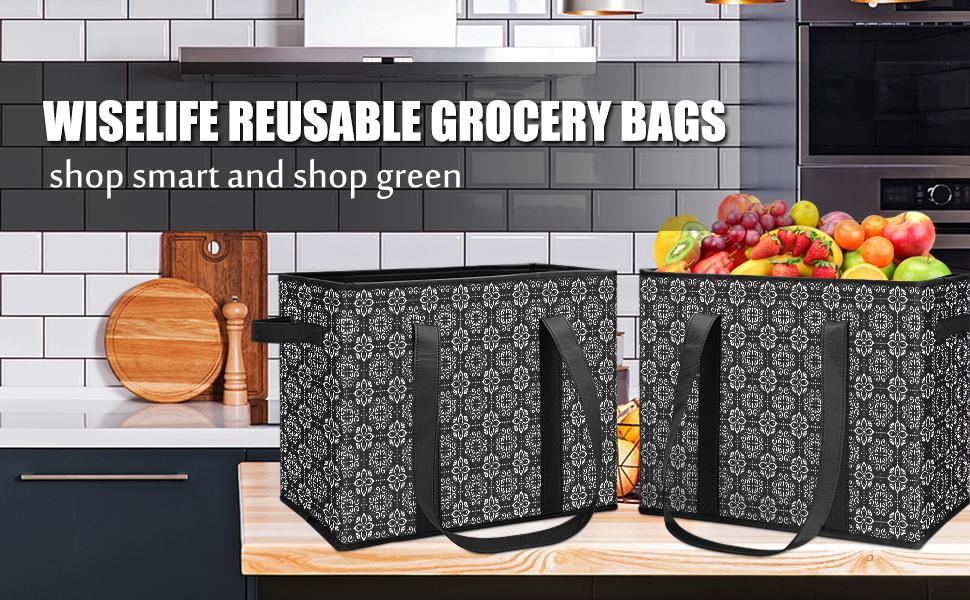 3Pk Reusable Grocery Bags with Reinforced Bottom, Foldable Shopping Totes | Extra Strong Handles, Compact & Lightweight for Groceries, Shopping, Picnics, and Beach Trips