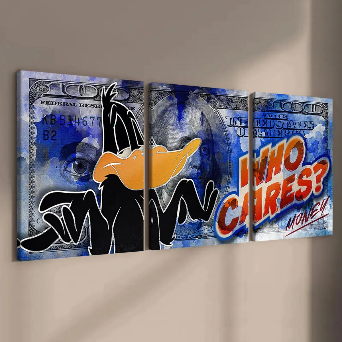 Daffy Duck Money Themed Creative Animal Design Poster, Wooden Framed Canvas Painting, Modern Wall Art for Home Living Room and Bedroom Decor, Decorative Artwork, Decoration Items