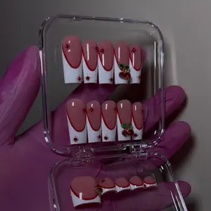 Valentines is coming acrylic Press on nails set hands & toes with red or pink cherry gems, get ready for love days Nb: Custom Handmade Press-On Nails - Made to Order (5-7 Business Days)