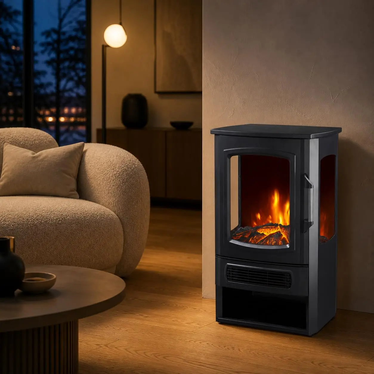 Garvee 3-Sided Freestanding Electric Fireplace Heater with Remote, 1500W