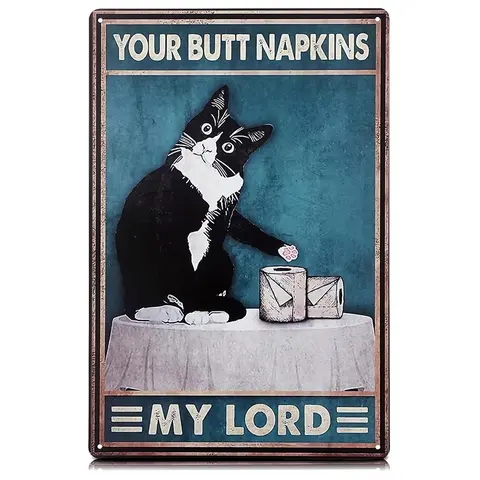 8x12 In Oblong Aluminium Funny Black Cat Bathroom Sign "Are You Pooping?" - Vintage Gothic Decorative Sign, Home Decor Plaque, Quirky Wall Art That Adds Humor and Style for Apartments