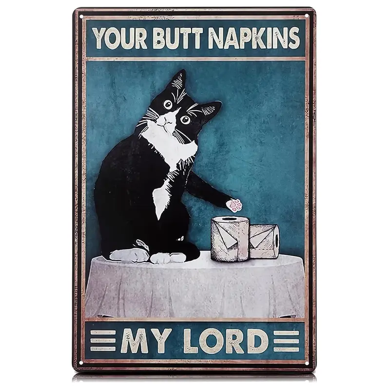 8x12 In Oblong Aluminium Funny Black Cat Bathroom Sign "Are You Pooping?" - Vintage Gothic Decorative Sign, Home Decor Plaque, Quirky Wall Art That Adds Humor and Style for Apartments
