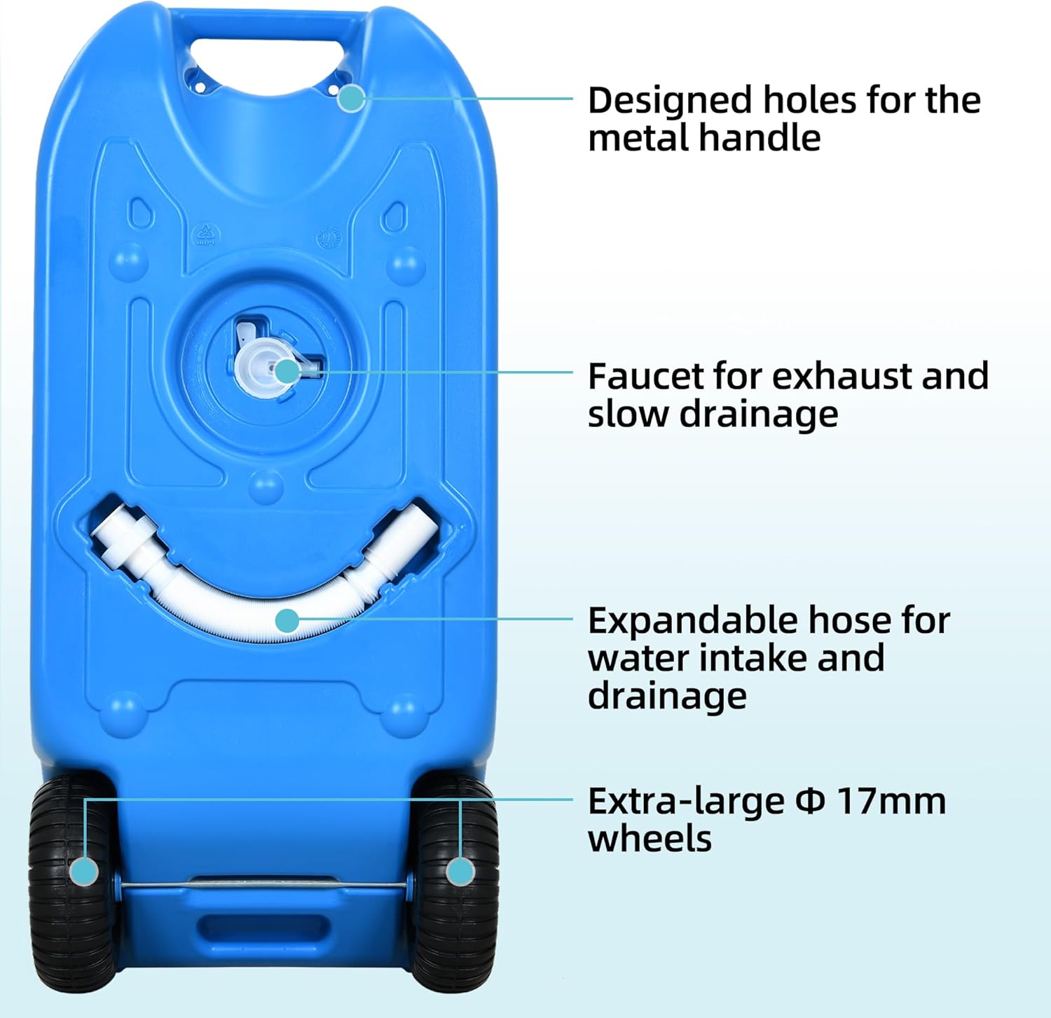 YITAMOTOR 40L Portable Water Tank with Solid Handle, Odorless Tote for Camper with Large Wheels, Portable Water Holding Tank with Filling and Draining Ports for Efficient Water Management, Blue YITAMOTOR 40L Portable Water Tank with Solid Handle, Odorless Tote for Camper with Large Wheels, Portable Water Holding Tank with Filling and Draining Ports for Efficient Water Management, Blue