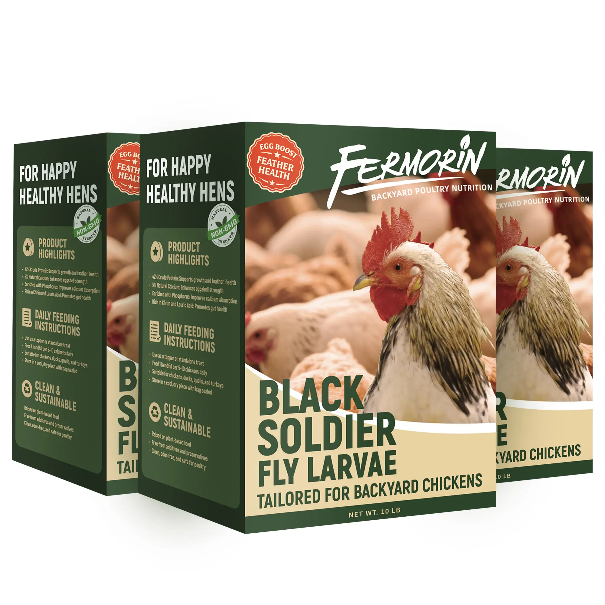 Fermorin 10/ 5/ 30/ 1 lbs Dried Black Soldier Fly Larvae for Chickens, High Protein Chicken Feed with 85X More Calcium Than Mealworms, Non-GMO Natural BSFL Treats for Laying Hens, Ducks, Quail, Birds & Reptiles