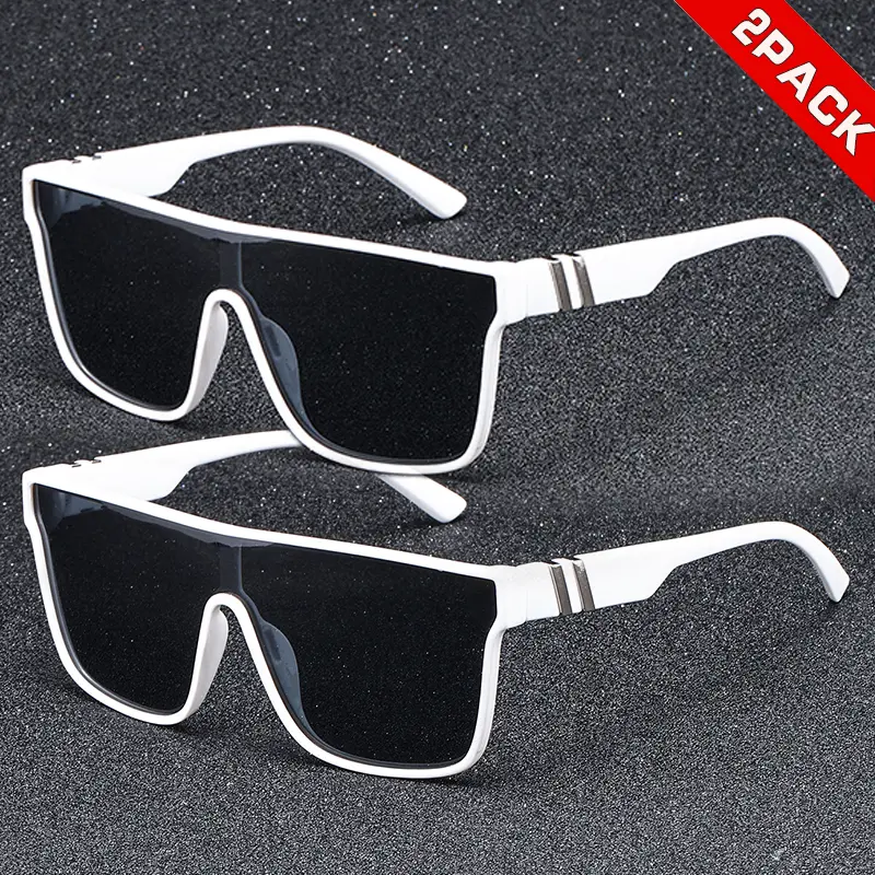 Unisex Full Frame Polycarbonate Sunglasses, 2-Pair Pack, 1-Piece Connected Lenses, UV400 Protection, Fashionable Eyewear for Outdoor Travel, Outdoor Sport