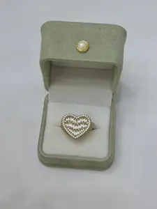 Ring Heart Laminated 14k Gold Plated with Sparkling Rhinestones for Women's Elegant Accessories