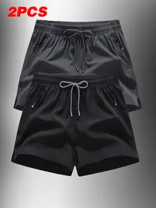 Men’s 5-inch Quick-Dry Casual Sports Shorts — Black/Gray, Cool, Gift for Husband or Boyfriend (Pack of 2)