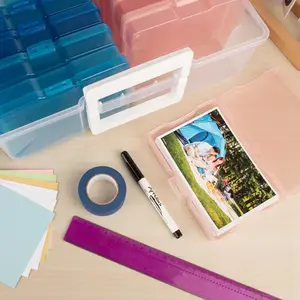 Photo Storage Box, Colorful 16 inner 4''×6'' Picture Storage Containers with Handle for Crafts Scrapbooking Stationery, Seed, Arts Supply&Sewing Supplies