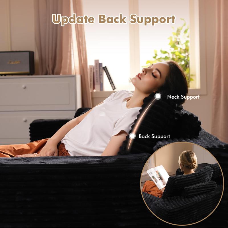 135" Cloud Sectional Couch for Living Room, Modular Floor Boneless Sofa with Plush Corduroy, No Assembly Required, Plush Corduroy Couches with Deep Seat Chaise Lounge