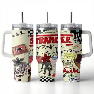Stranger Things Custom Cup 40 oz 20 oz Tumbler With Handle, Retro Horror Graffiti-Print, 12H Hot & 24H Cold Retention - Perfect for Hot & Cold Drinks, Gift for Men & Women
