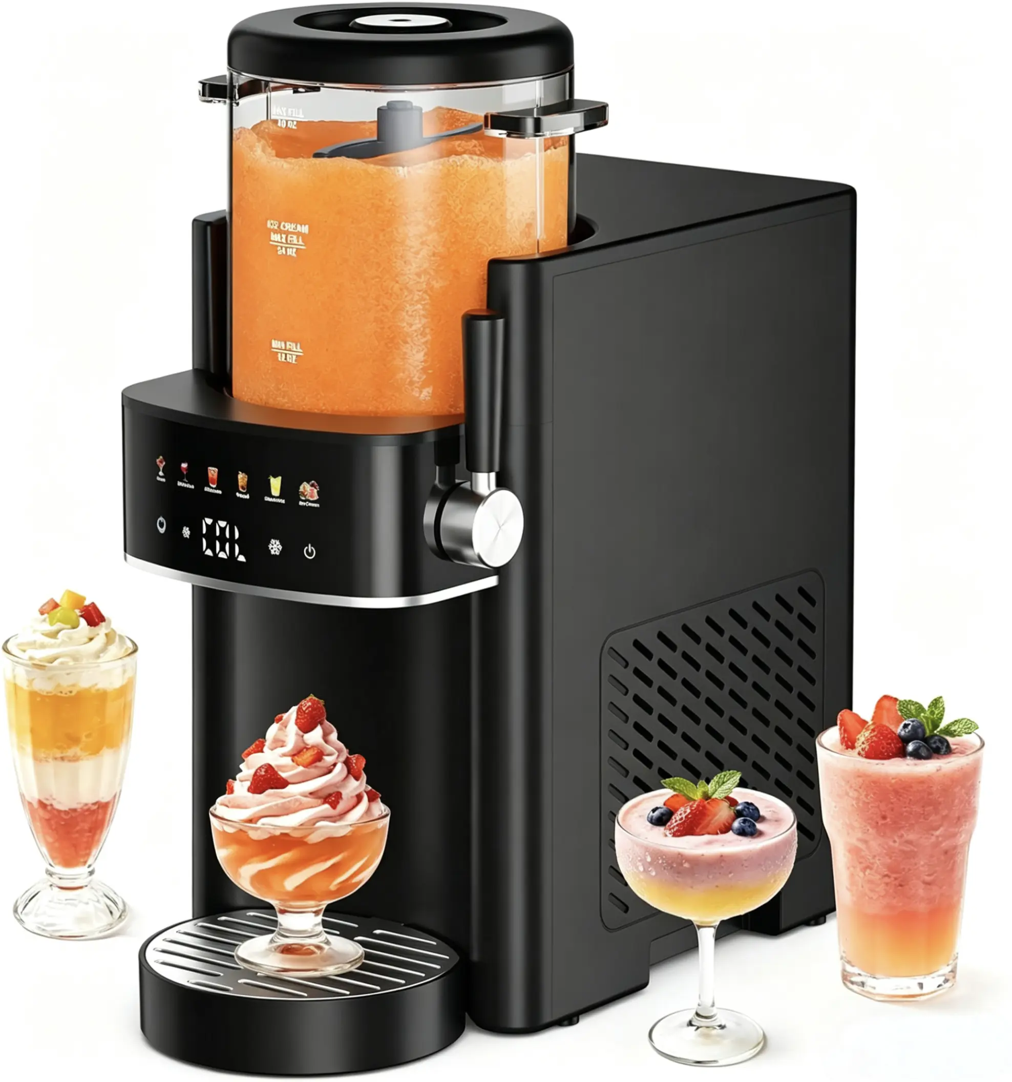 6-in-1 Ice Cream Maker, Slushie Machine and Margarita Machine, No Ice Needed Rapid Chill Slushy Maker for Home, 6 preset mode, Self-Freezing, automatic cleaning, Frozen Drinks, Frappe, Smoothie,  gifts, parties,backtoschool, glowup