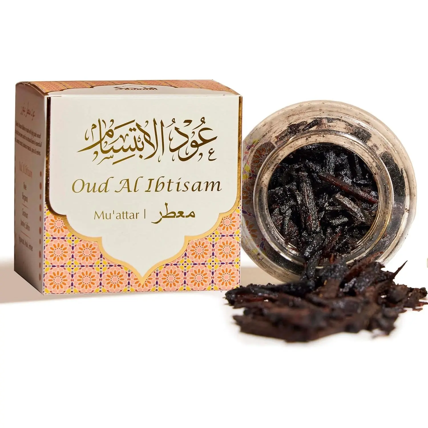 Dukhni Oud Al Ibtisam Muattar Bakhoor - 1 Jar (40g) Arabic Incense Aromatic Wood Chips, Warm Floral Oud Blend, Ideal for Daily Use, Prayer Time, Ramadan & Eid Gifts