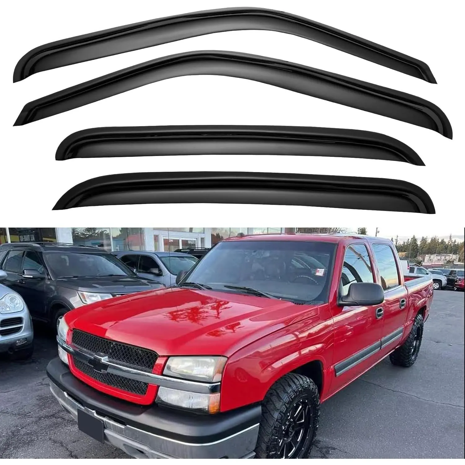 Window Rain Guards, Rain Guards for Chevy Silverado GMC Sierra Suburban Yukon XL Avalanche Escalade 2001-2007, Anti-Shatter Material, UV & Scratch Resistant, 3M Tape, Fresh Air Protection Side Window Deflectors, Window Rain Guard