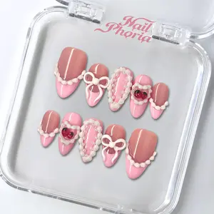 NailPhoria STRAWBERRY SHORTCAKE - Handmade Press-On Nails | Reusable, Salon-Quality, Long-Lasting, Glossy Design