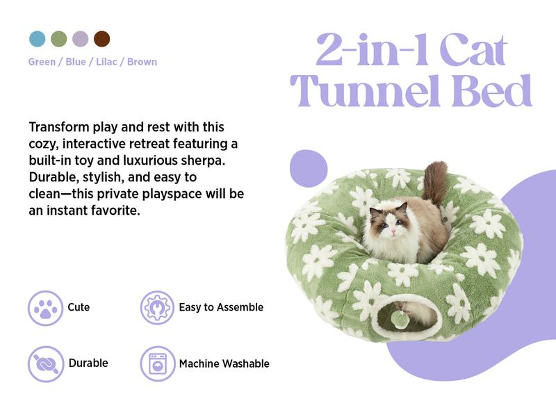 Lesure Cat Tunnel Bed for Indoor Cats - Warm&Cozy Cute Cat Donut Tunnel with Washable Circle Cushion, Valentine’s Day, Round Pet Play Tunnel Toy for Kitten/Puppy/Rabbit, Peekaboo Cave Toy, Cool Cat Stuff, Perfect for Autumn & Winter Calming