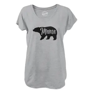 Womens Mama Bear V-Neck Cute Funny Best Mom of Boys Girls Cool Mother Novelty Shirt for Ladies Funny Shirts for Women Casual Ladies Funny Animal  Women's Novelty Tees Light Grey