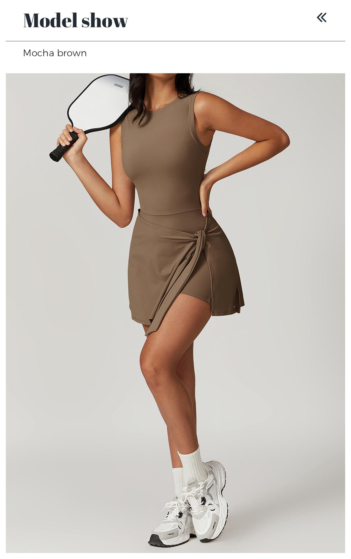 YEOREO Women's Tennis Skirt Sleeveless Yoga Golf Sports Skirt with Ruffle Side Slits Gym Skirt Built-in Shorts