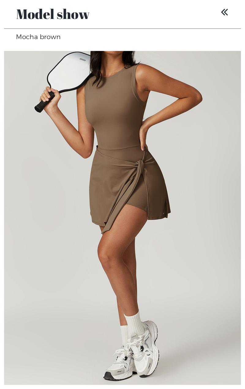 YEOREO Women's Tennis Skirt Sleeveless Yoga Golf Sports Skirt with Ruffle Side Slits Gym Skirt Built-in Shorts