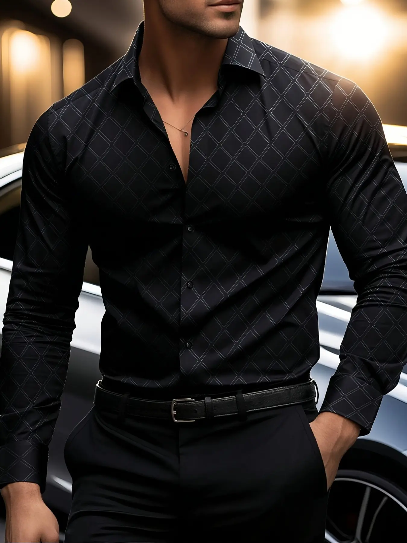 Men's Collared Long Sleeve Business Dress Shirt, Slim Fit, Classic Shirt for Office, Party and Casual Wear, Contemporary Style, All Seasons, Menswear, Collared Shirts