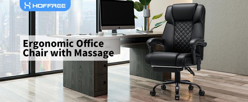HOFFREE 400lbs Massage Office Chair with Foot Rest 6 Points Vibration Ergonomic Executive Office Chair Reclining High Back Computer Desk Chairs Black