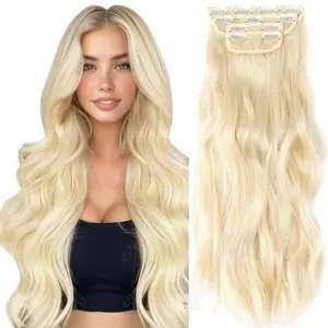 Platinum Blonde Clip in Hair Extensions 4Pcs Long Synthetic Hair Extension Clip ins Curly Hair Extensions Clips in instant volume
