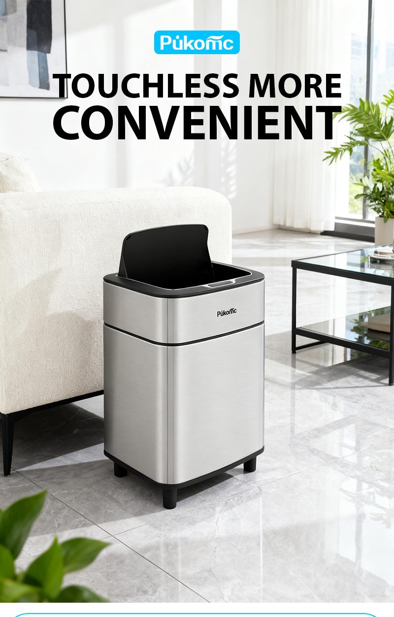 Pukomc 2.7Gal Smart Bin: Auto-opening stainless steel trash can for kitchen, bathroom & office – sleek, hygienic & hands-free!
