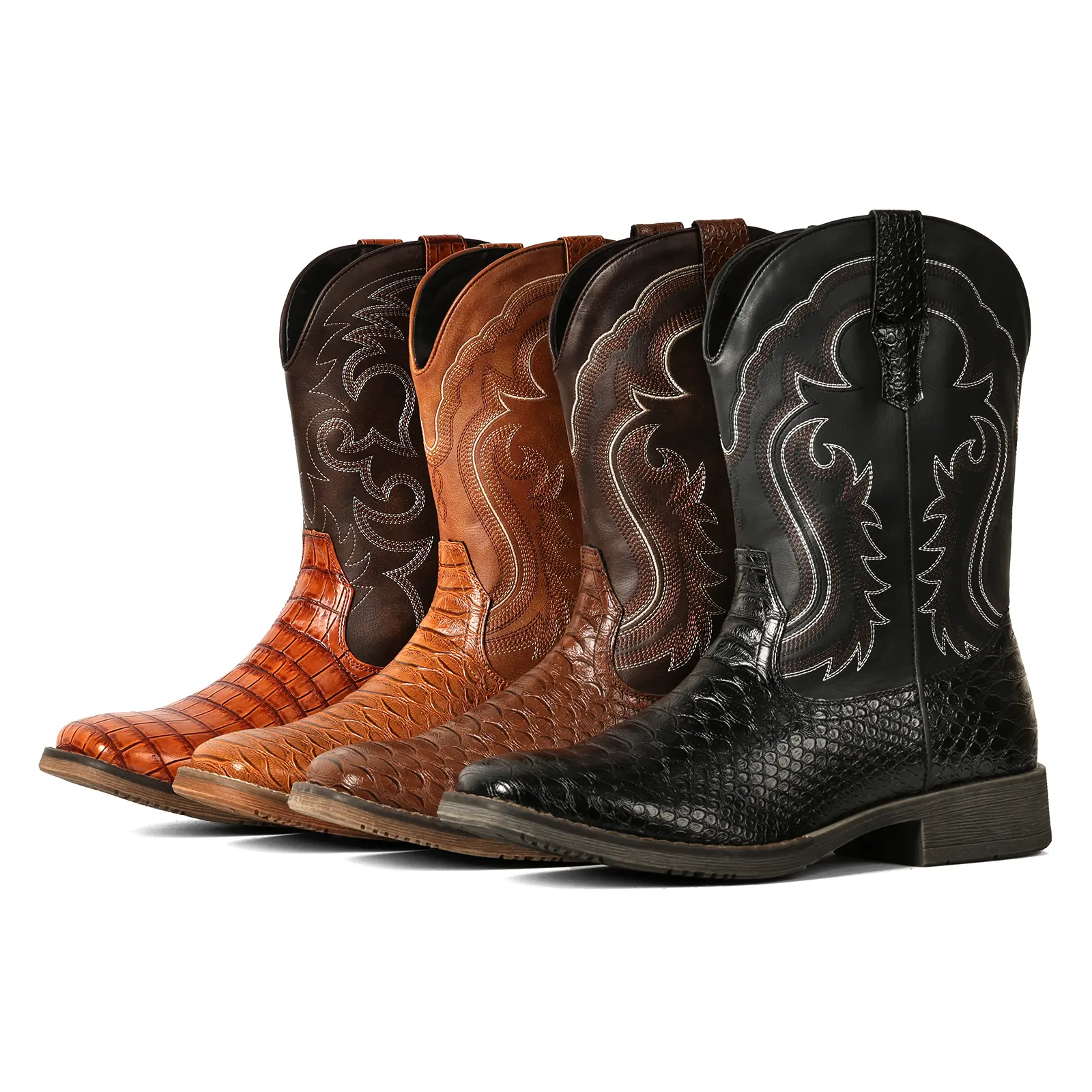 Cowboy Boots for Men  Western Men's Boots with Classic Embroidered Durable Short Boots  Slip on Square Toe Boots Slip Resistant Country Boots Chunky Heel Ankle