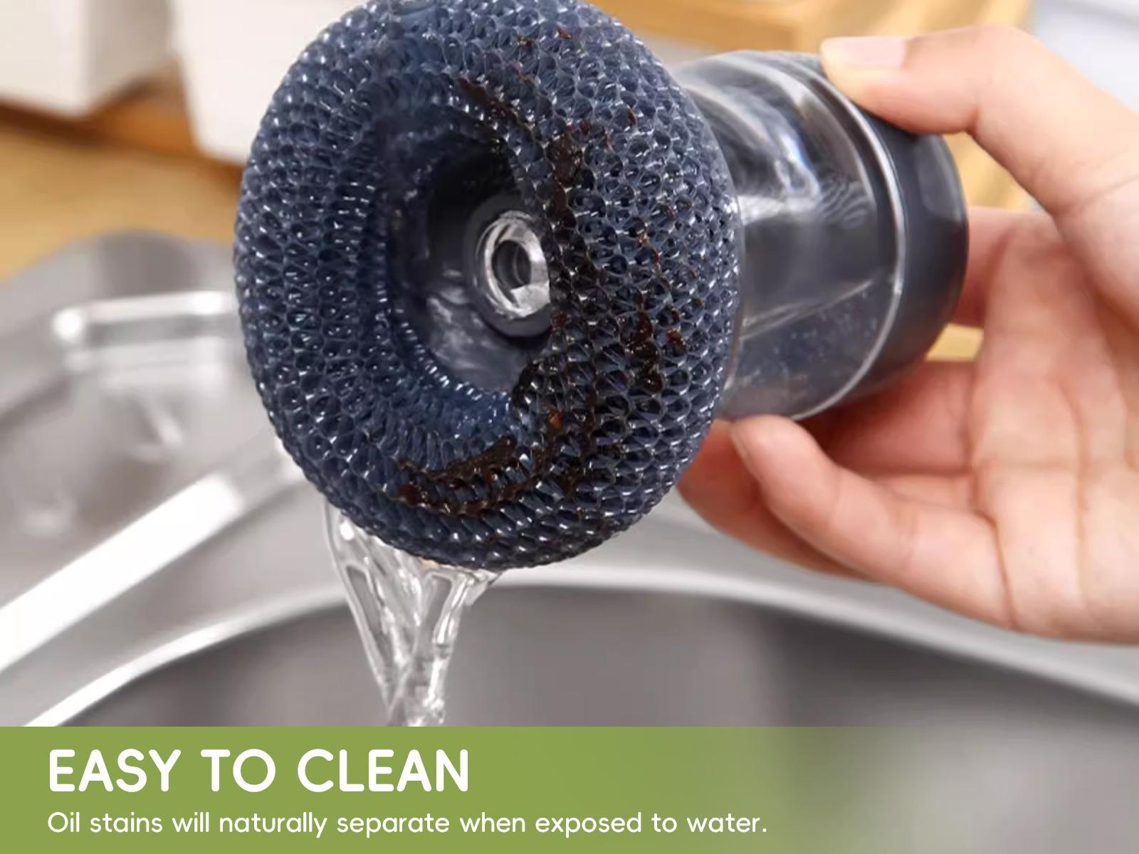 Automatic Soap Dispensing Dish Brush with Press Button – One-Hand Cleaning Scrubber for Frying Pans, Plates, Dishes and Small Bowls