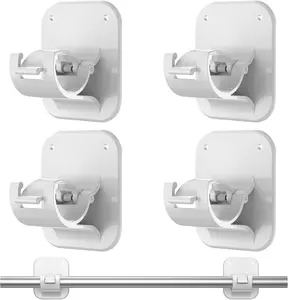 No Drill Curtain Rod Brackets No Drilling Holder 20lb - Renter Friendly Self Adhesive Hooks for Apartment Dorm Classroom Essentials Decor Hanging Drapes Rv Over Blinds Kitchen Bedroom Home