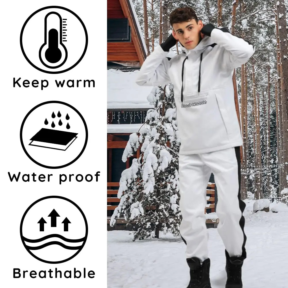 YEEFINE Men's 2-Piece Waterproof Windproof Outerwear Athletic Set Ski, Insulated Hooded Snowboard Jacket and Pants for Winter Sports