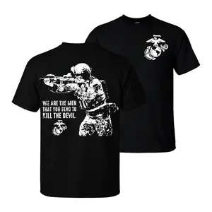 U.S. Marine Corps Sniper T-Shirt & Hoodie Bold Soldier with Rifle Graphic and Kill the Devil Quote 2 Sides Soft Cotton Blend Tactical Military Pride Unisex Fit Casual
