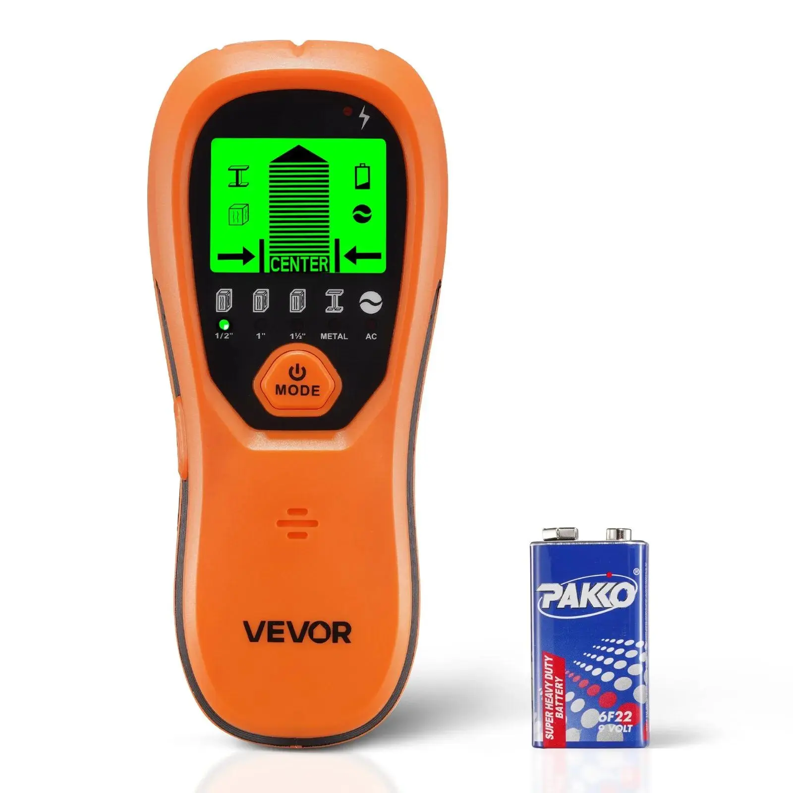 【summerfinds】VEVOR 5-in-1 Stud Finder Wall Scanner Tool, Smart Sensor Electronic Detector with HD LCD Display, Audio Alarm, Locates Metal Center/Edge, AC Wires, Joists, Pipes, Orange, for Shelves, Cabinets, Picture Frames, DIY Projects
