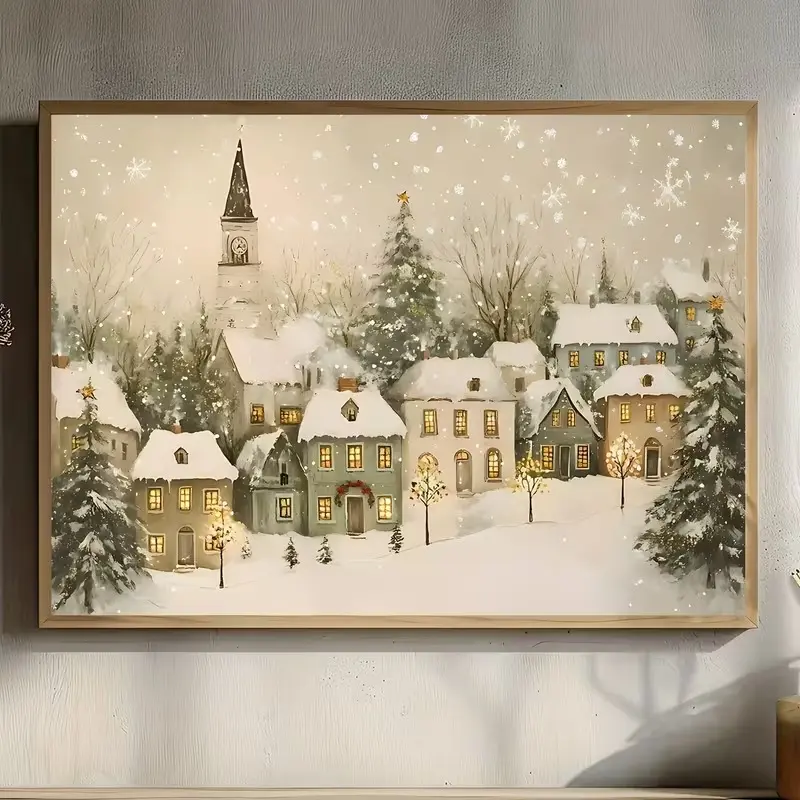 Christmas Village Posters, Snowy Town Scenes During Winter Holidays Poster