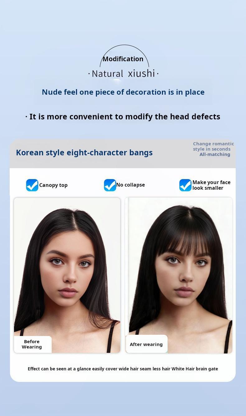 Real Hair Top Piece Bangs Clip-in Extension Natural Straight Lace Front Wig with Baby Hair Lightweight Breathable Daily Wear Human Hair Toppers for Bald Spots Breathable Silk Hair Topper for Thinning Hair wide parting