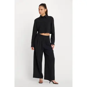 LUXE SUITING HIGH-RISE CROPPED WIDE LEG TROUSER | BLACK001