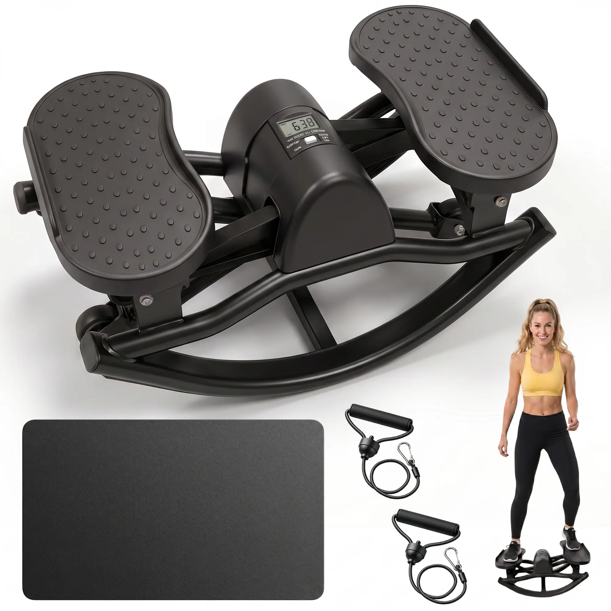 Mini Stepper Machine, Foldable Swing Stepper for Home Workout, Quiet Cardio Exercise Equipment for Full Body Fitness, Compact Home Gym Trainer