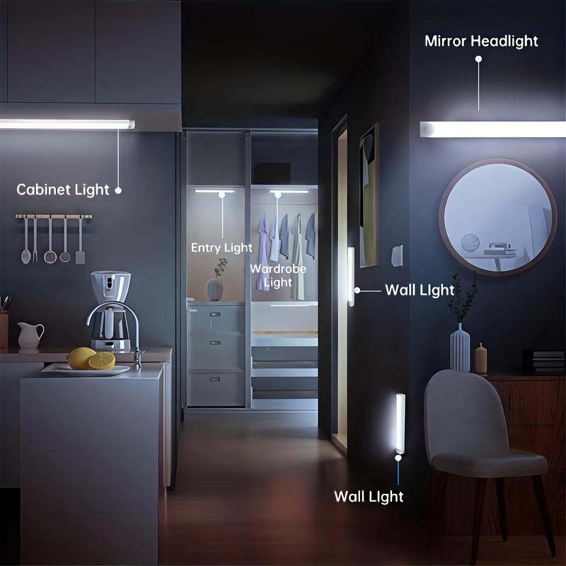 Magnetic Smart Sensor Light 6-Piece LED Motion Sensor Light Strip Set USB-Rechargeable Adjustable Indoor Lighting Ideal for Kitchens Closets Pantries Cupboards Bathrooms Staircases Sink Cabinets Garages Valentine's Day Gift kitch