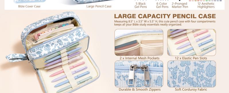 FLOE Bible Study Supplies Journaling Kit for Women with Bible Cover Case, Christmas Christian Gifts for Women, Bible Study Tools Accessories Set with Highlighters Pens, Pencil Case Notebook Annotation Kit