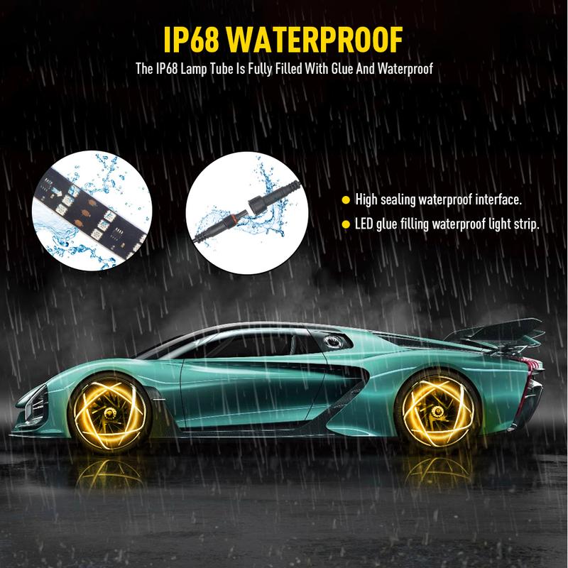 AUXITO 17.5" RGB & Chasing Three Flow Row LED Wheel Ring Rim Lights For Truck Car set